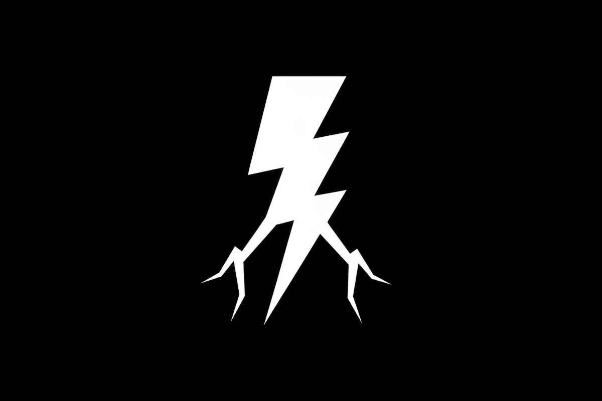 White lightning bolt, black background
